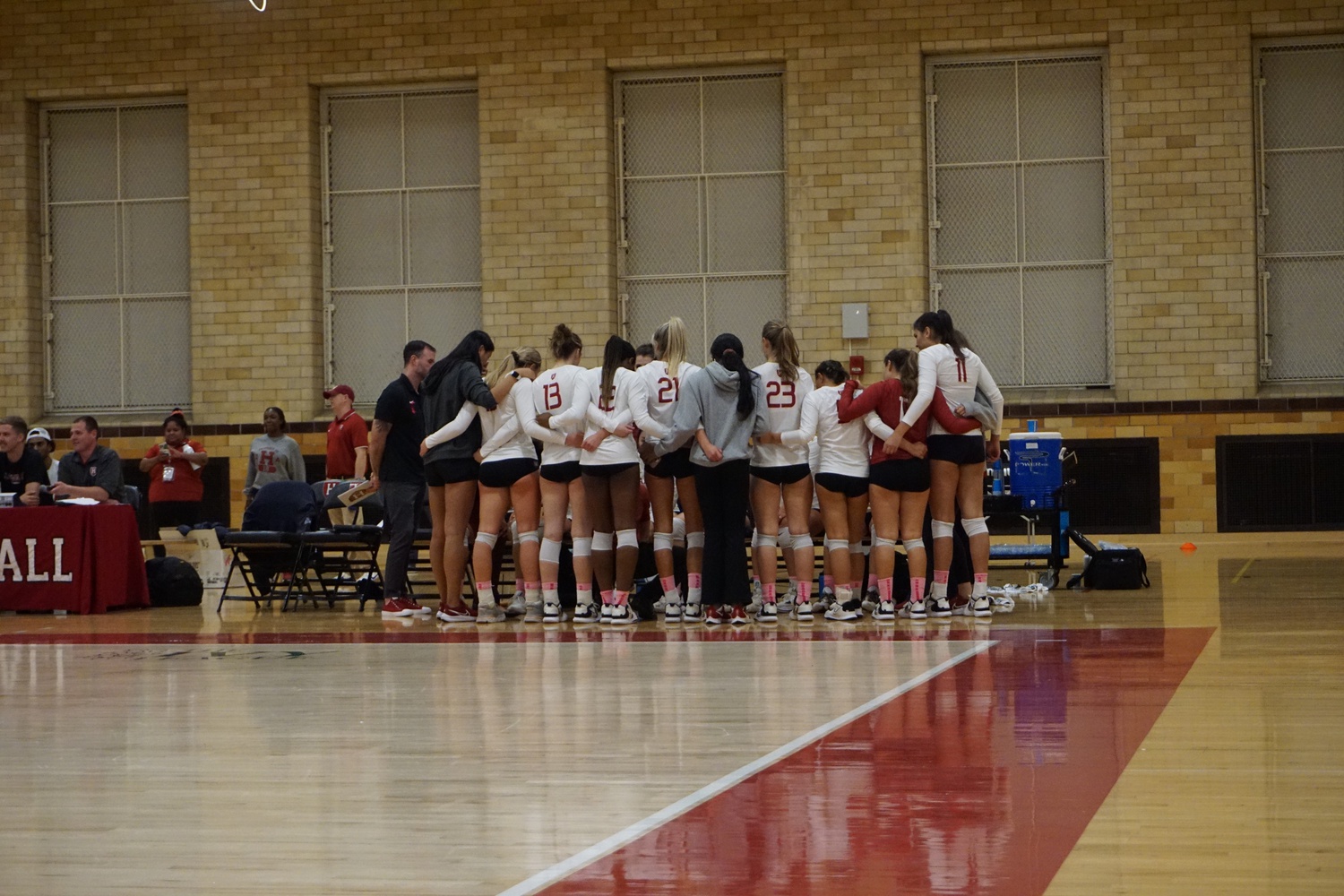 The team strategizes in its October 7 match against Yale.