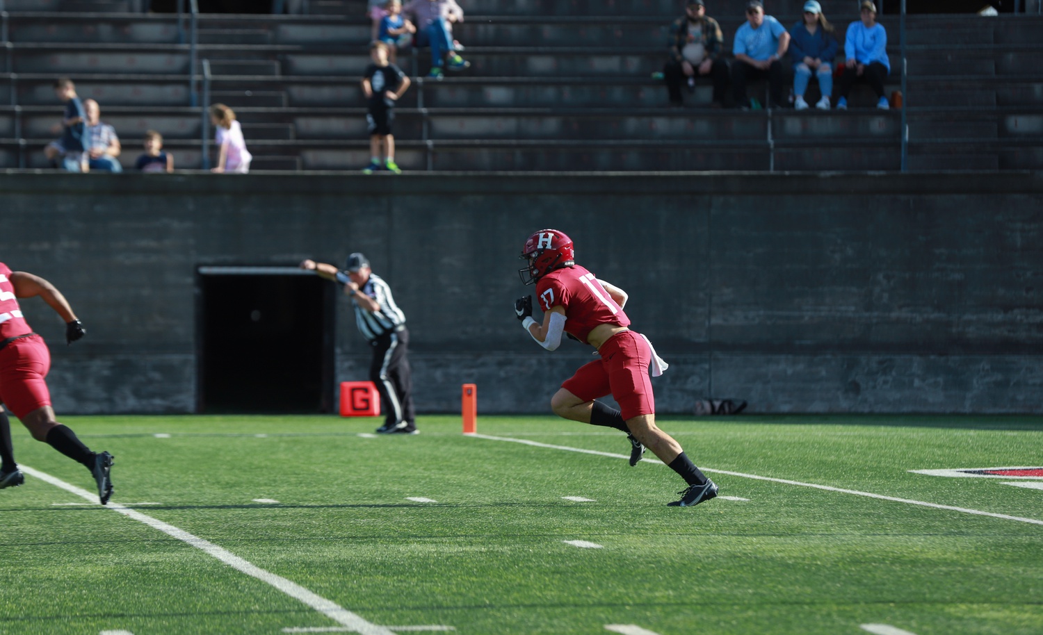 Senior wide receiver Jack Bill returns a kick during a 21-20 loss to Columbia on Nov. 12. Bill  was impactful on both special teams and offense, leading the team with six catches for 79 yards and returning three kickoffs for 59 yards.