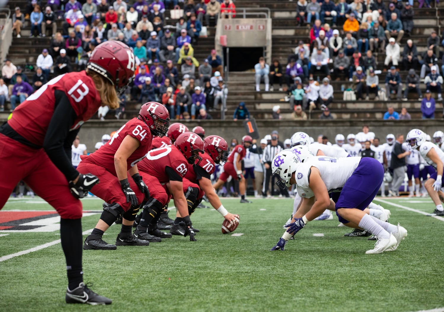 The Crimson faces off against Holy Cross on Oct. 1, 2022. Harvard lost 21-30 at home in Cambridge, M.A.