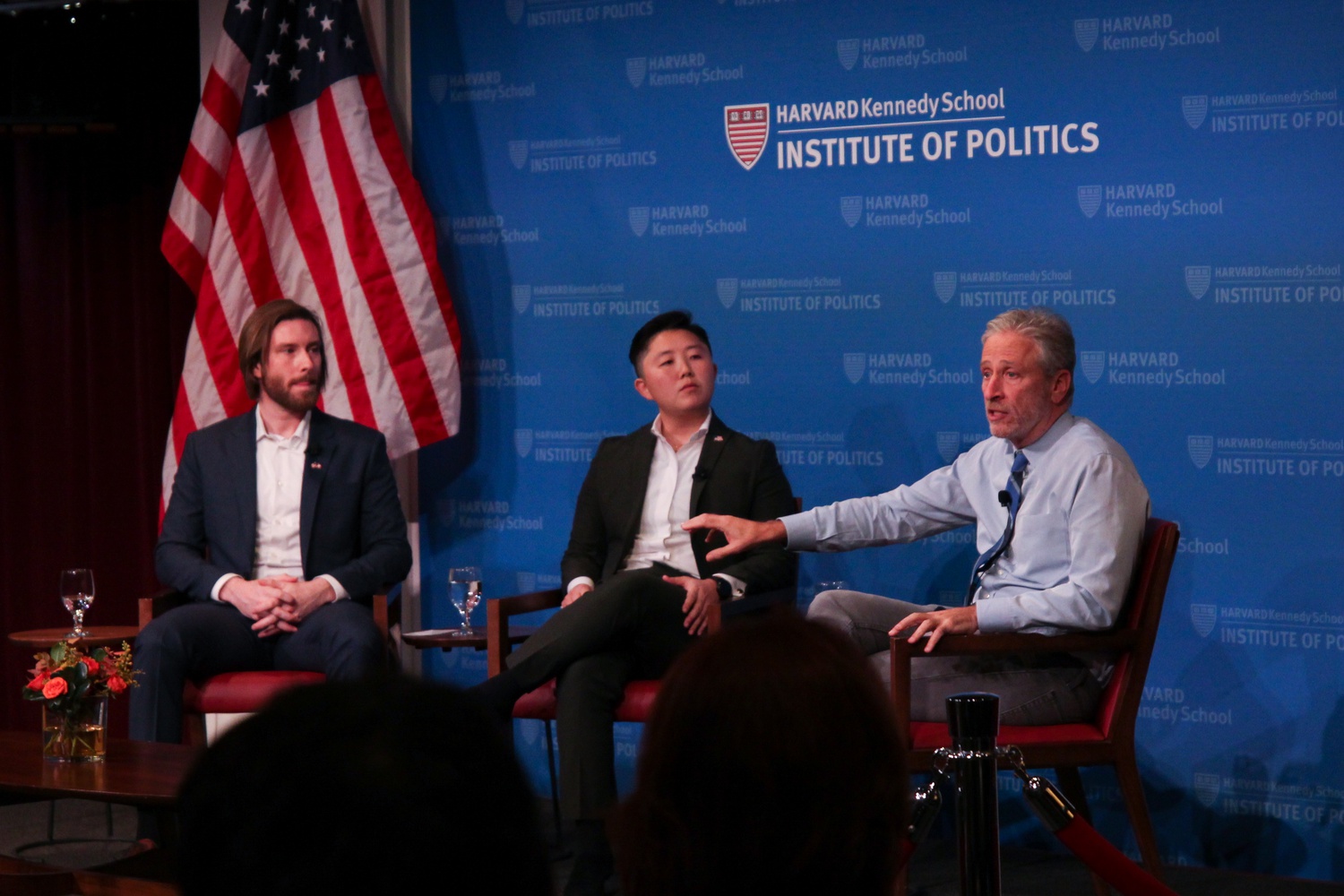 Jon Stewart spoke about his advocacy work for America's veterans at a Friday IOP Forum.