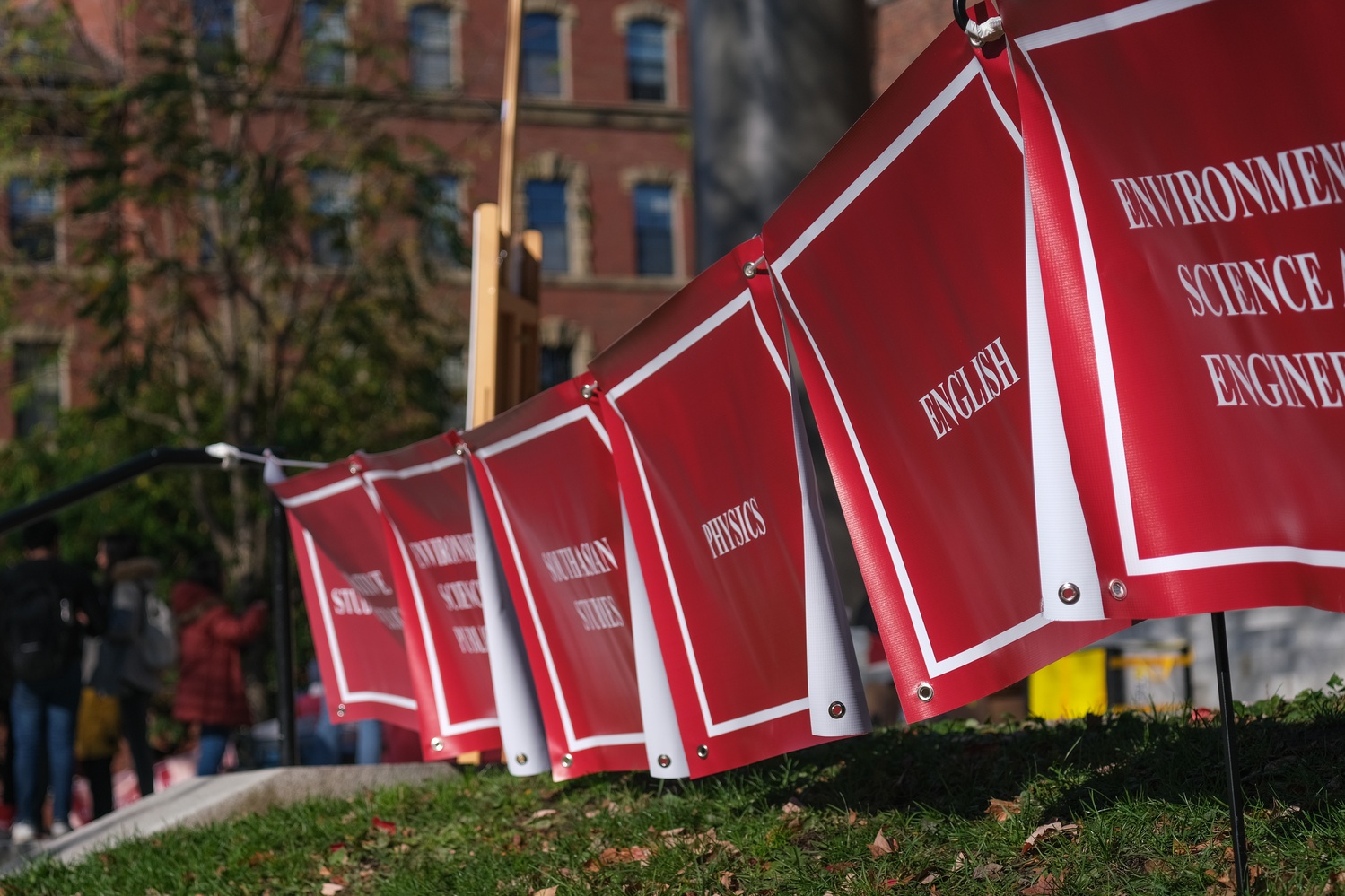 Banners celebrated each of Harvard's academic concentrations at the Declaration Day event.