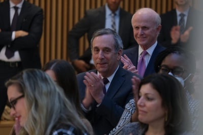 Cover image for Outgoing President Lawrence Bacow Applauds Incoming President Claudine Gay