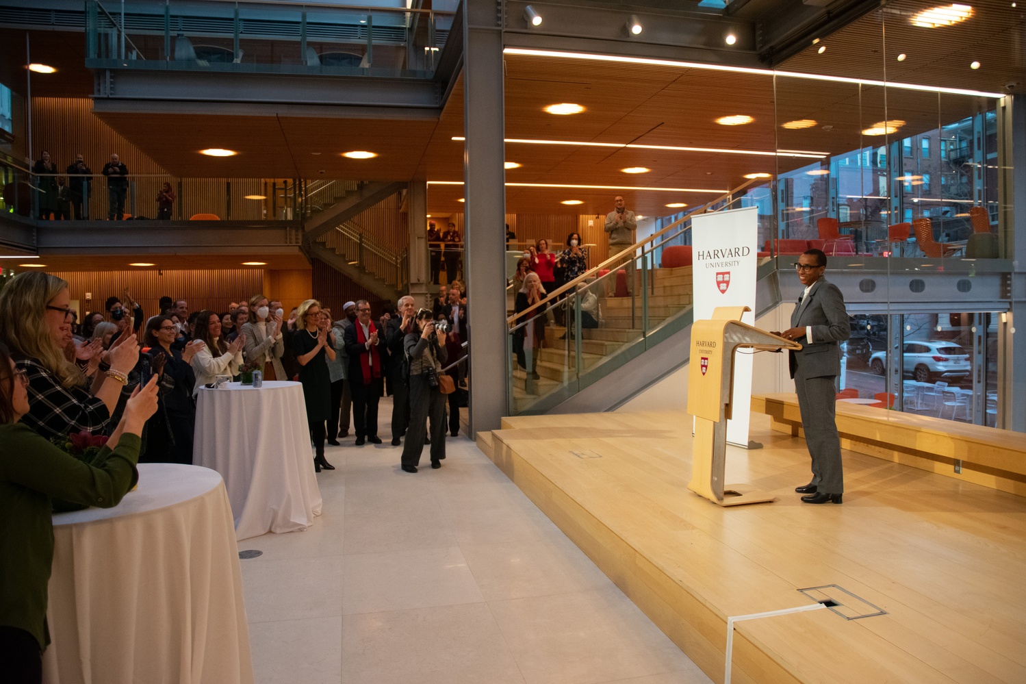 Dean of the Faculty Claudine Gay greets a cheering crowd after Harvard announced that she would ascend to the role of University president in July.