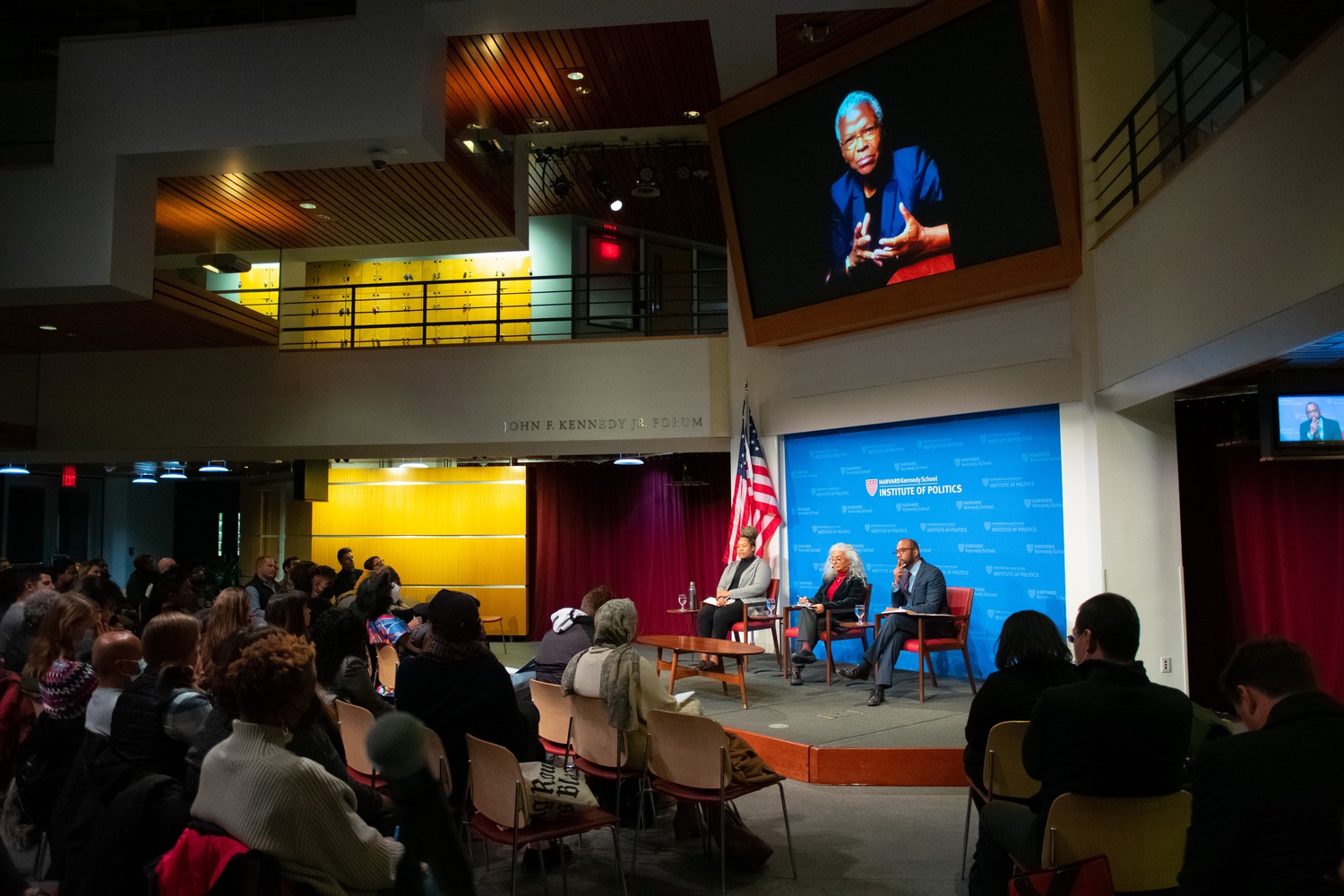 Harvard's Institute of Politics hosted a discussion moderated by Professor Cornell William Brooks, right, on the legacy of Callie House on Thursday evening. Panelists included Dr. Mary Francis Berry, above, and from left to right, Dreisen Heath and A. Kirsten Mullen.
