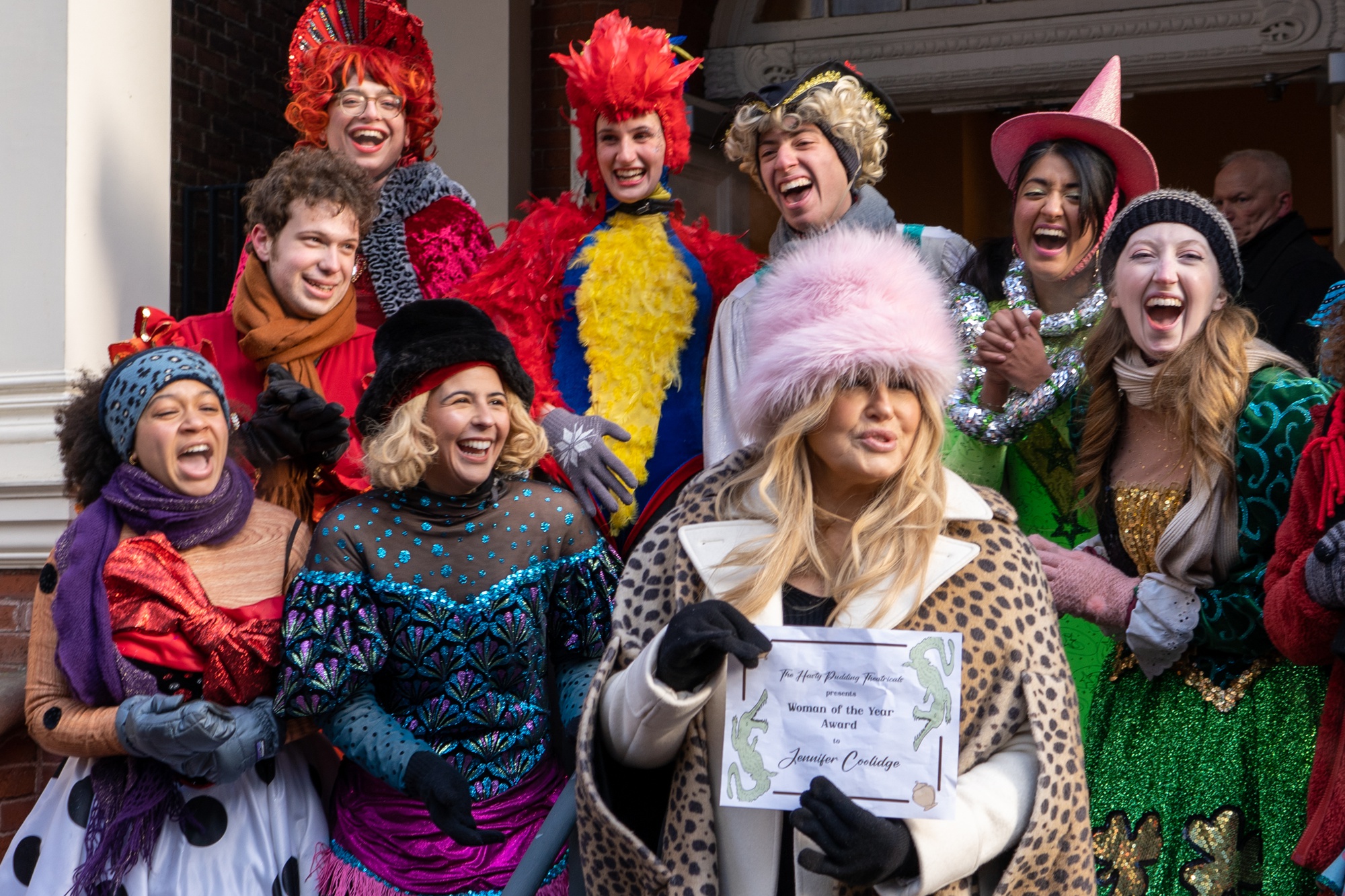 Actress Jennifer Coolidge was honored as the Hasty Pudding’s Woman of the Year with a parade down Massachusetts Ave. and through Harvard Square that ended in front of Farkas Hall, where she was roasted that evening.
