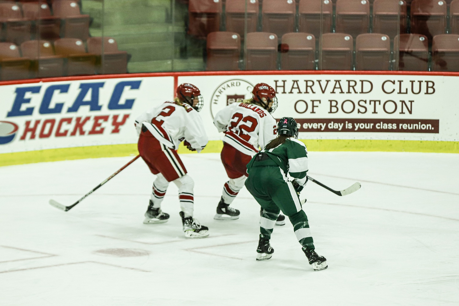 Sophomore defender Jenna MacDonald and junior forward Shannon Hollands apply pressure to the Dartmouth Big Green on October 21, 2022