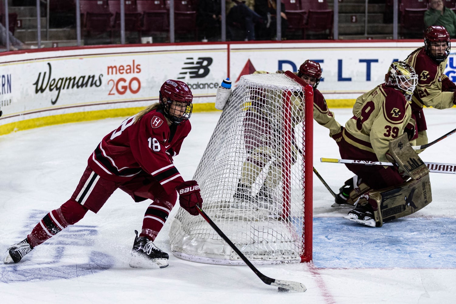 Sophomore forward Hannah Chorske attempts a wrap-around against Boston College in the Women's Beanpot Semifinal on February 7th.