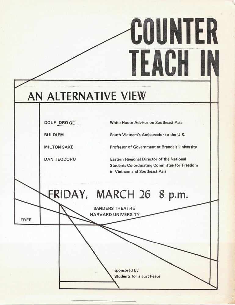 Students for a Just Peace organized a “counter teach-in” lecture given by five pro-war speakers on March 26, 1971.