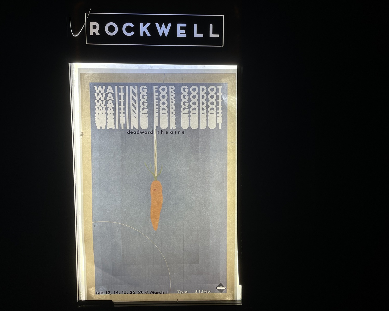 "Waiting for Godot" poster at The Rockwell