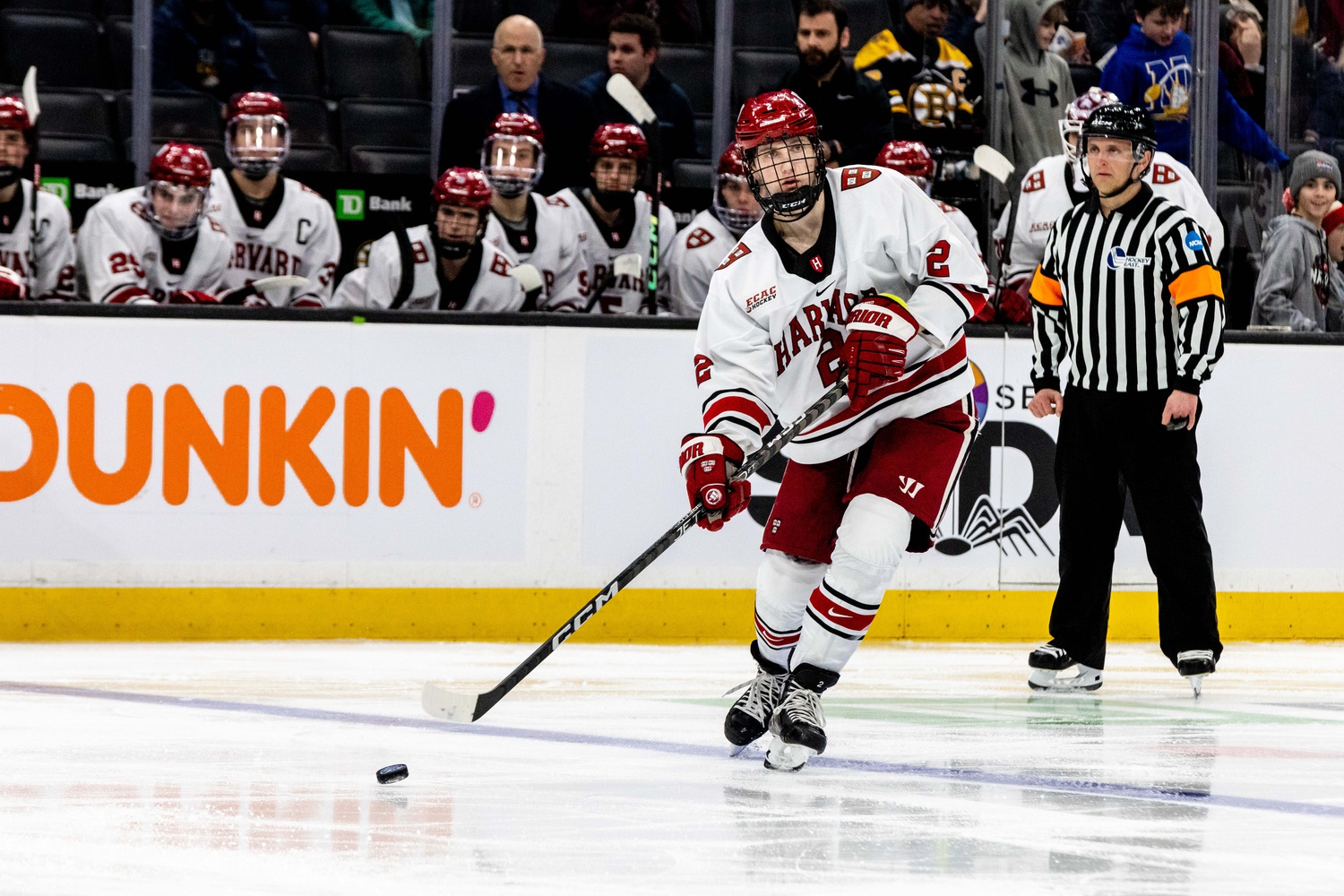 Sophomore defenseman Ian Moore patrols the blue line against Boston College in the Beanpot semifinal on February 6.