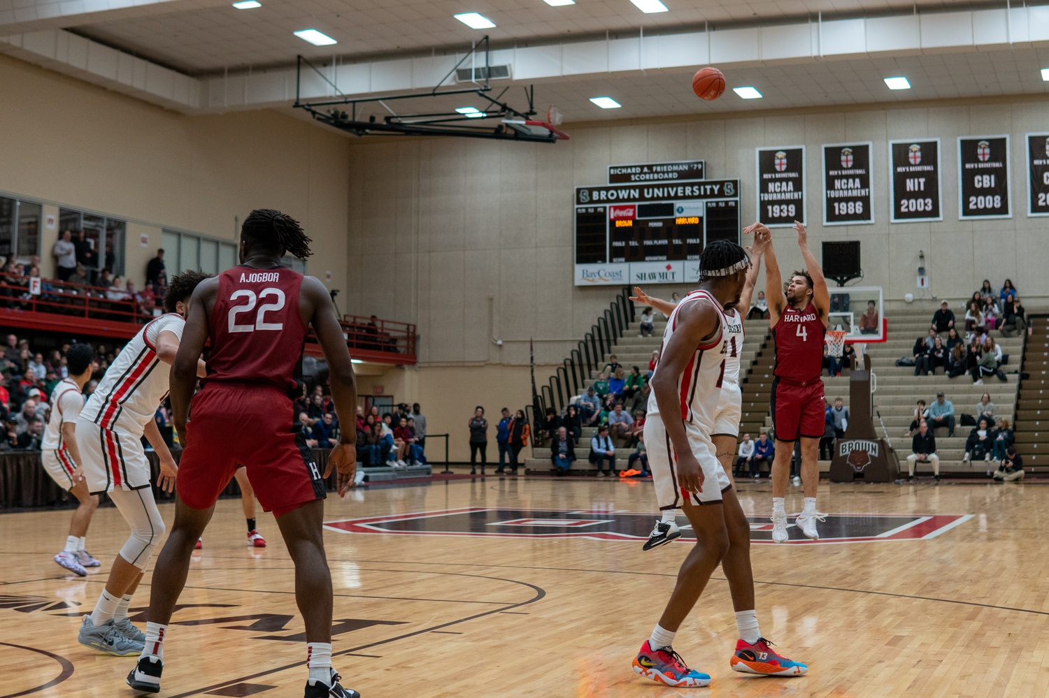 Senior guard/forward Chris Ledlum launches a three-point attempt against Brown on January 6.