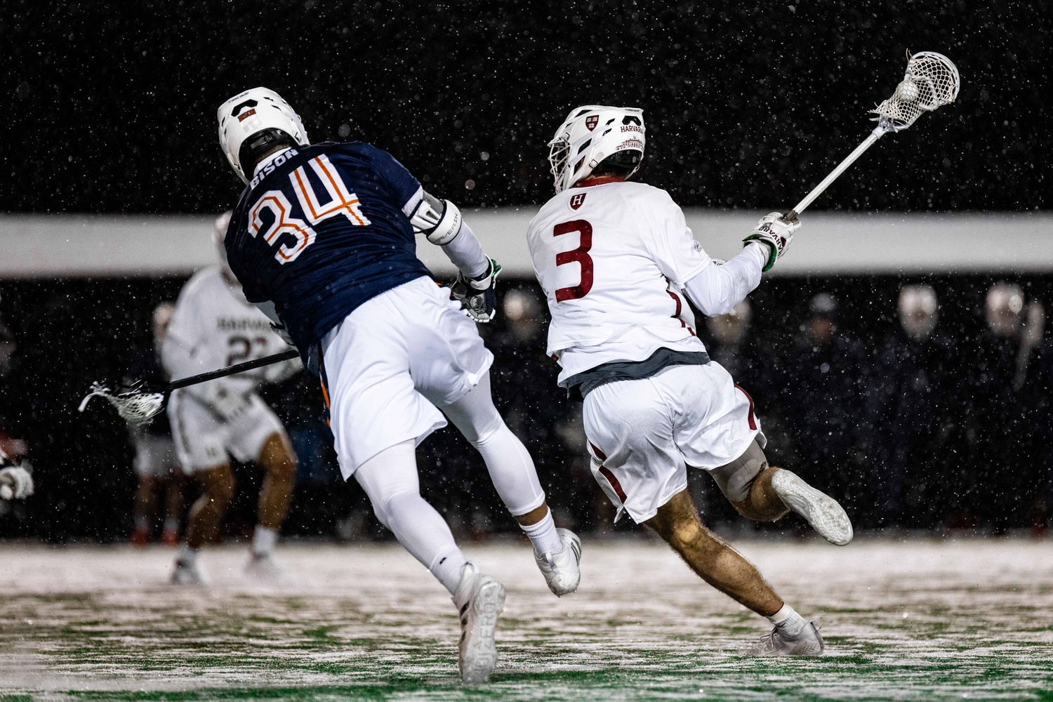Senior middie and captain Nick Loring maneuvers through the defense against Bucknell on February 25.