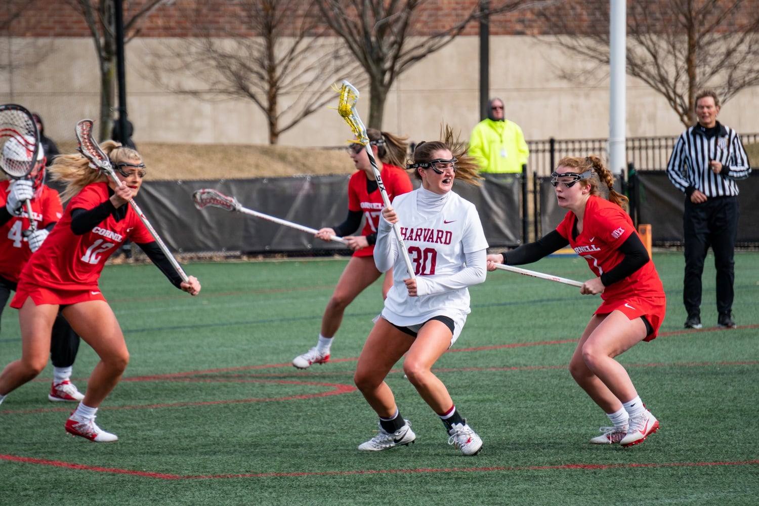 Then-senior Katie Muldoon looks for space against Cornell on February 29, 2020.