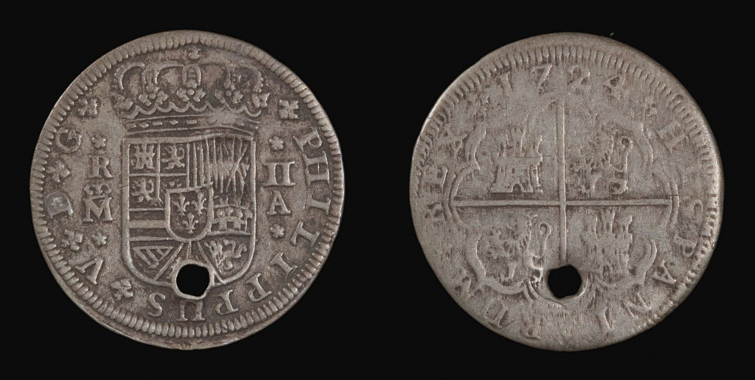 Reale / Spanish coin (colloquially known as a “piece of eight”), c. 1724–59 Plata / Silver 2.9 cm diam. x 0.1 cm depth (1 1/8 x 1/16 in.) Harvard Art Museums/Fogg Museum, Gift of Nanette B. Rodney, 1986.528.493.