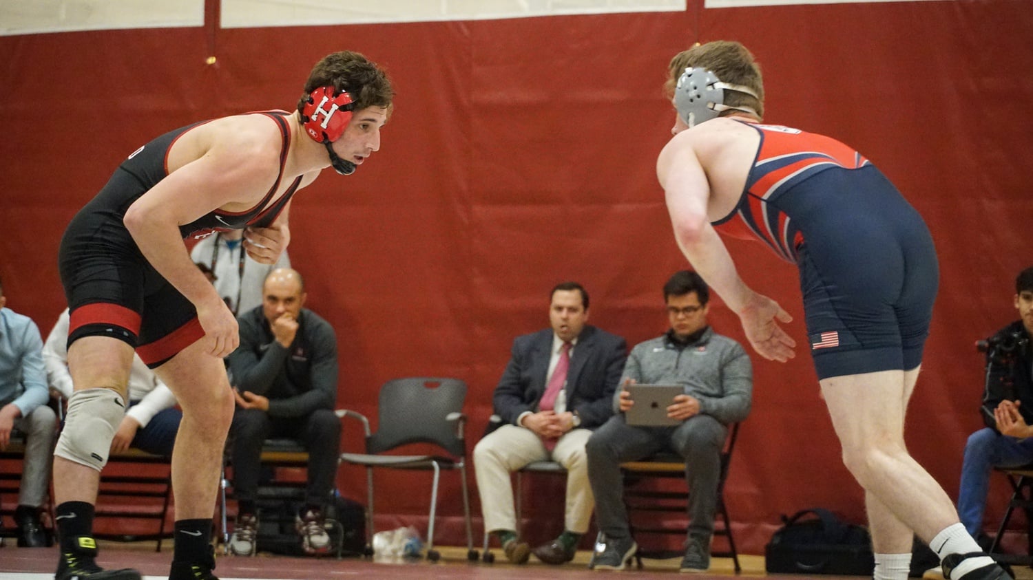 In 2020, then-first-year Philip Conigliaro battles a Penn wrestler on the mat. Congiliaro, now a junior, was one of four Harvard wrestlers that received a bid to the 2023 NCAA Tournament this month.