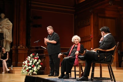 Cover image for Margaret Atwood Discusses Her New Book ‘Old Babes in the Wood’ at Harvard Sanders Theatre Event