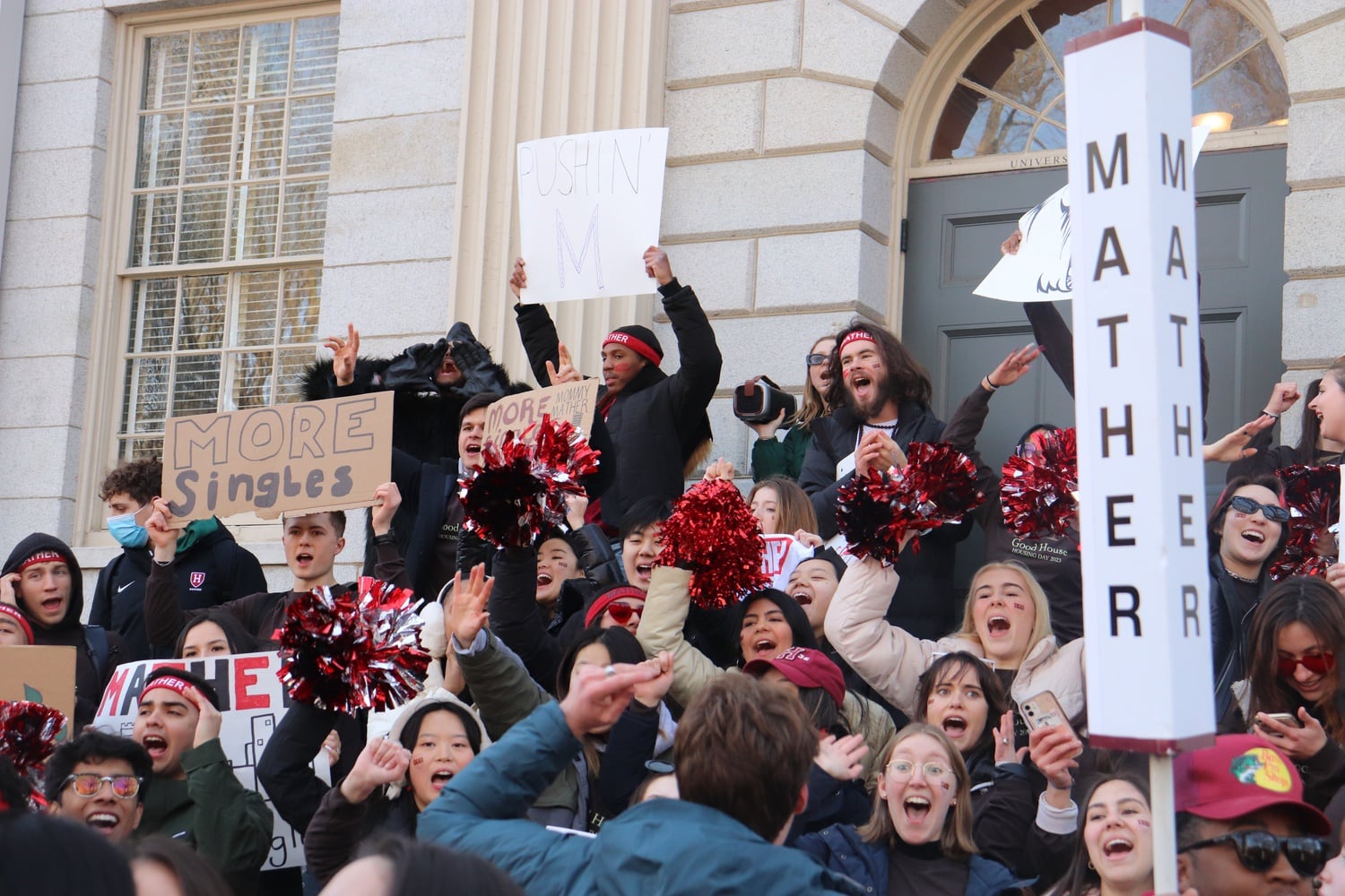 Mather House students crowded the steps of University Hall on Housing Day last year.