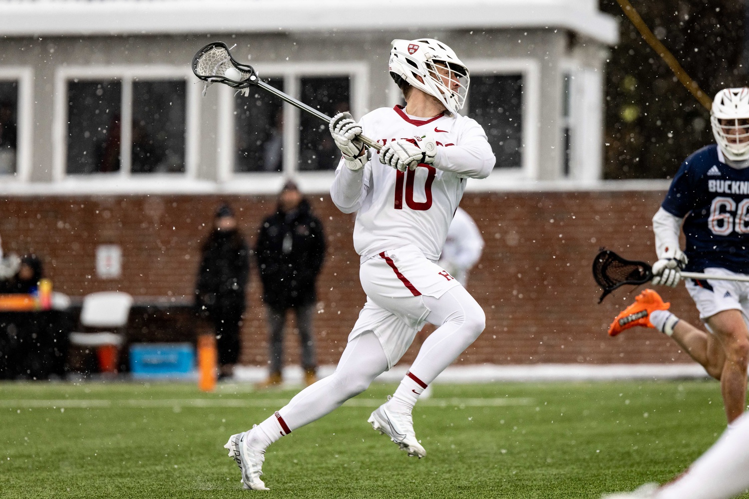 Sophomore Ray Dearth looks for a window to attack against Bucknell on February 25.