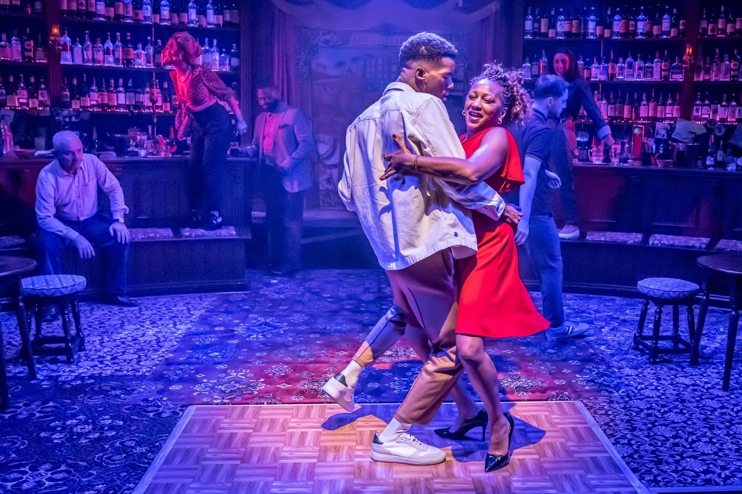 Troy Glasgow, Clare Perkins, and the company of "The Wife of Willesden."