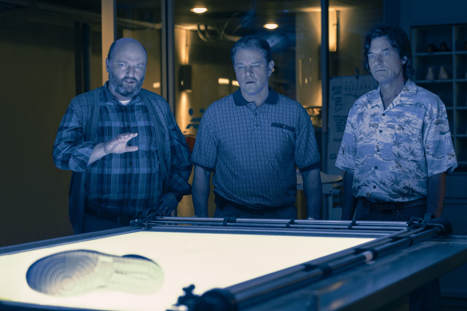 Matthew Maher, Matt Damon, and Jason Bateman in a still of "Air."