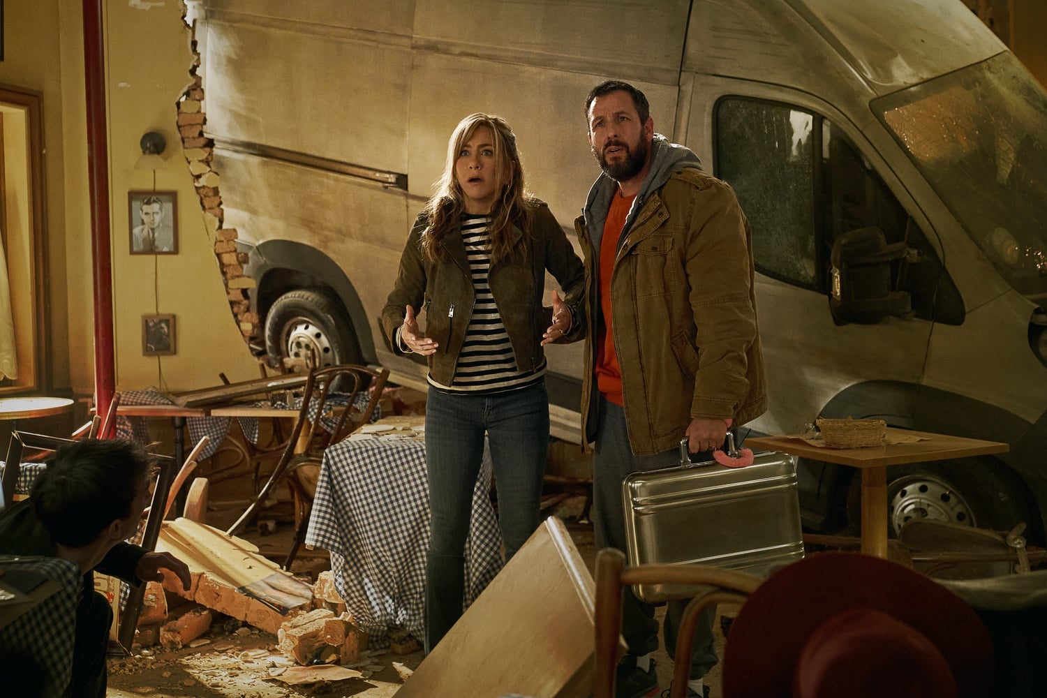 Still of Jennifer Aniston and Adam Sandler in "Murder Mystery 2."