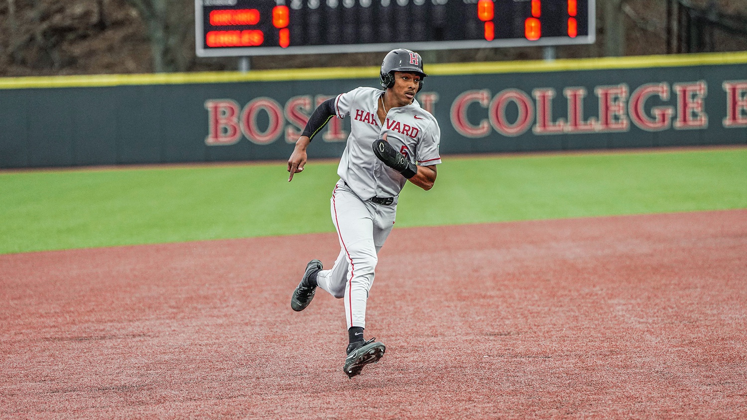 First-year Gio Colasante runs the bases at the Beanpot on Tuesday night. Colasante, an infielder and right-handed pitcher from Staten Island, N.Y., scored his second double of the season in the game.