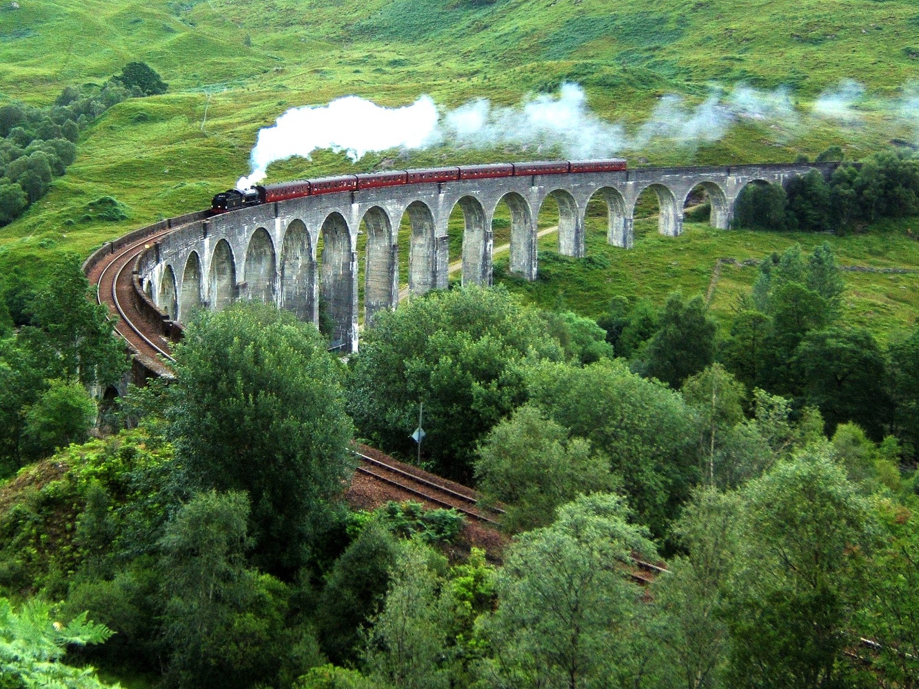 The Hogwarts Express passes through the real life Glenfinnan Viaduct in Scotland, which is features in four films in the series.