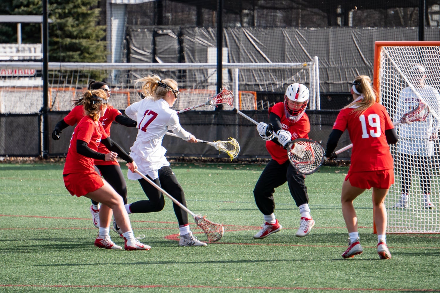 Then-senior Hannah Keating fires a shot on net against Cornell on February 29, 2020.