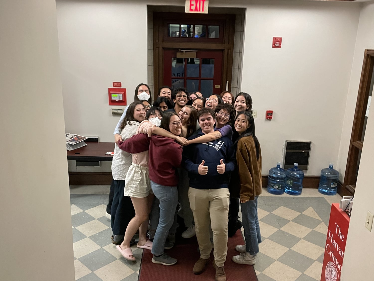 The author with her fellow FM execs and former managing editor Jasper G. Goodman '23 at the end of their last meeting in November.