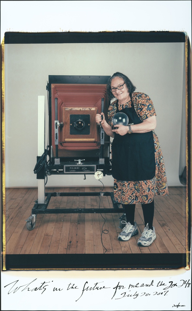 Around 1980, Dorfman acquired one of the six large-scale Polaroid Land 20x24 cameras. The camera produced prints that were two feet tall. Dorfman’s style was soon characterized by these massive, unique portraits.
