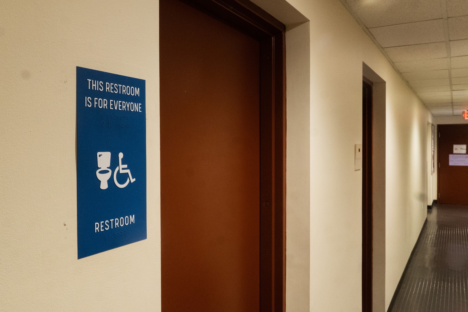 Gender-neutral bathroom in the basement of Thayer Hall in Harvard Yard.