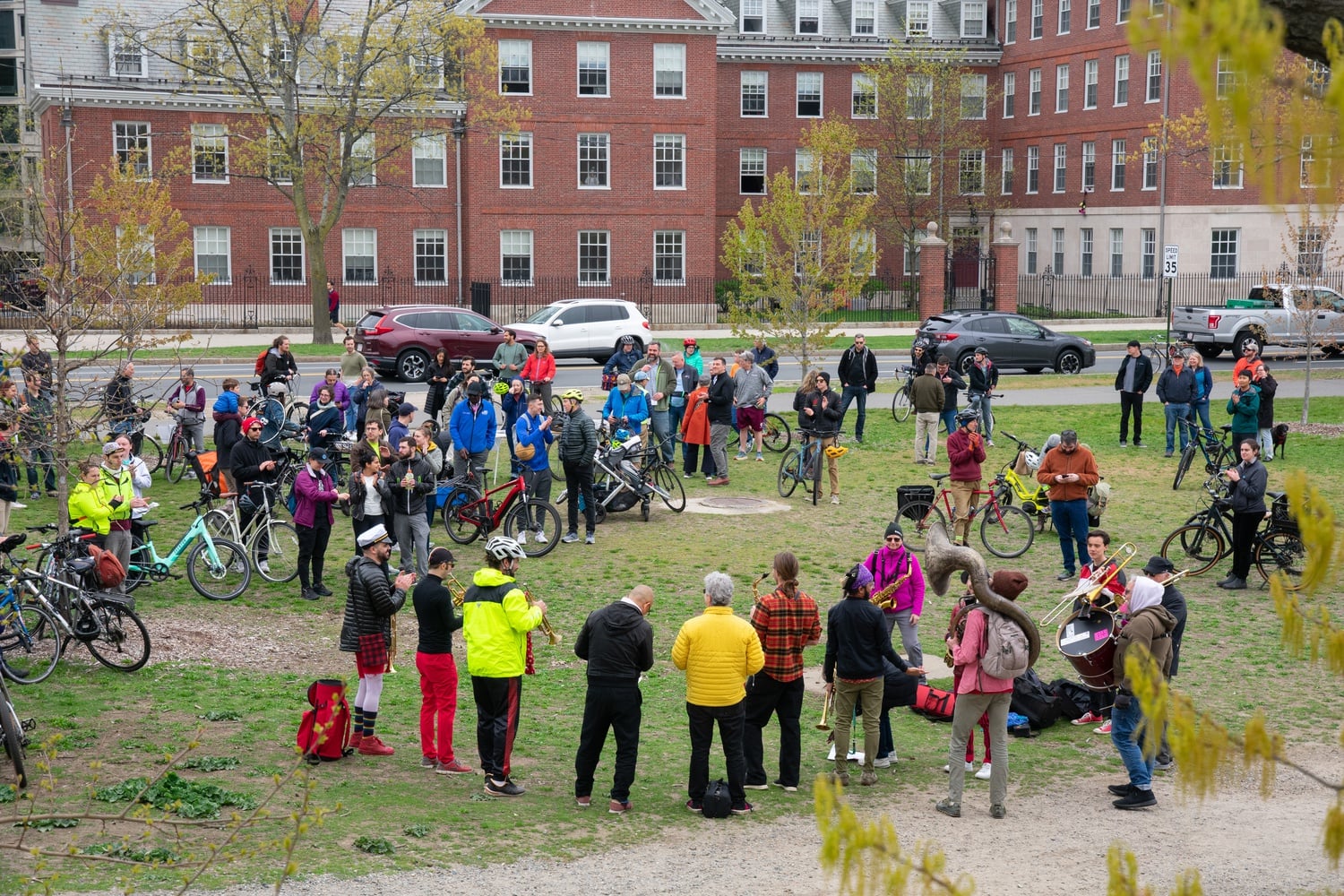 Cambridge residents and Harvard affiliates protested against the opening of Memorial Drive to traffic on Saturdays.