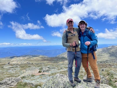 Cover image for Nick and Charlie at the summit of Mount Kosciuszko.