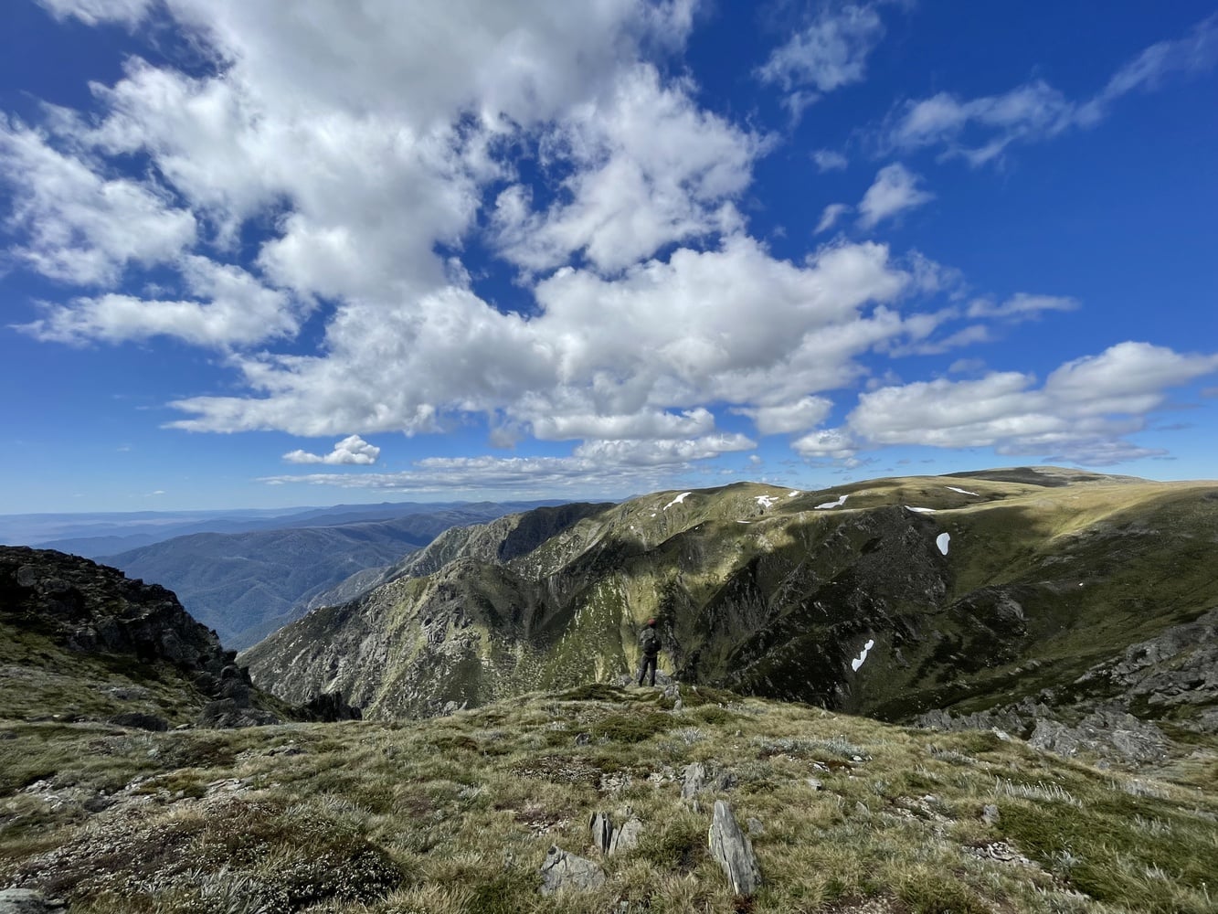 Nick pausing at a viewpoint along the Main Range loop in Australia’s Snowy Mountains.