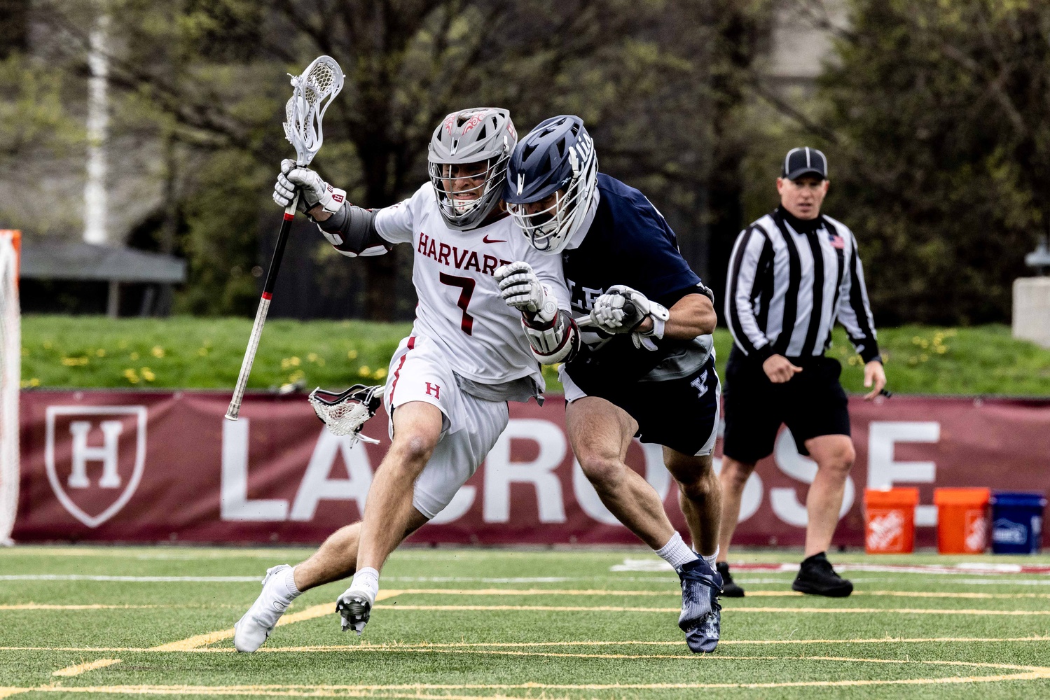 The Harvard men's lacrosse team beat Bryant in a tight 14-13 victory.