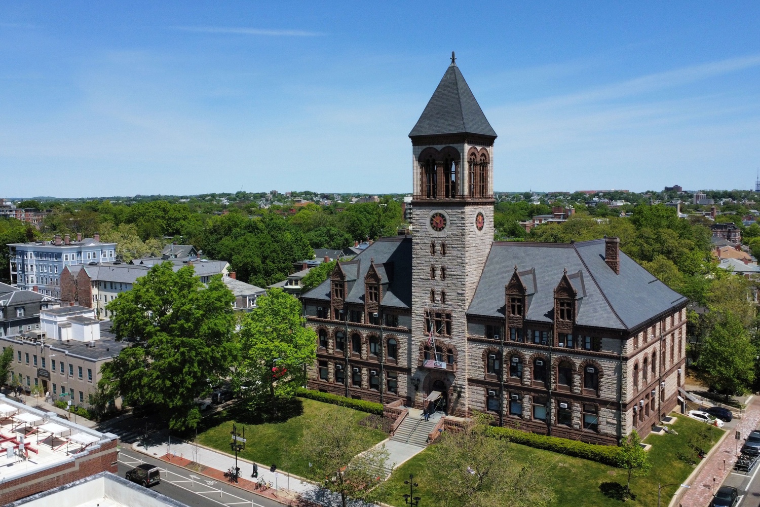 Cambridge City Hall is located at 795 Massachusetts Ave.