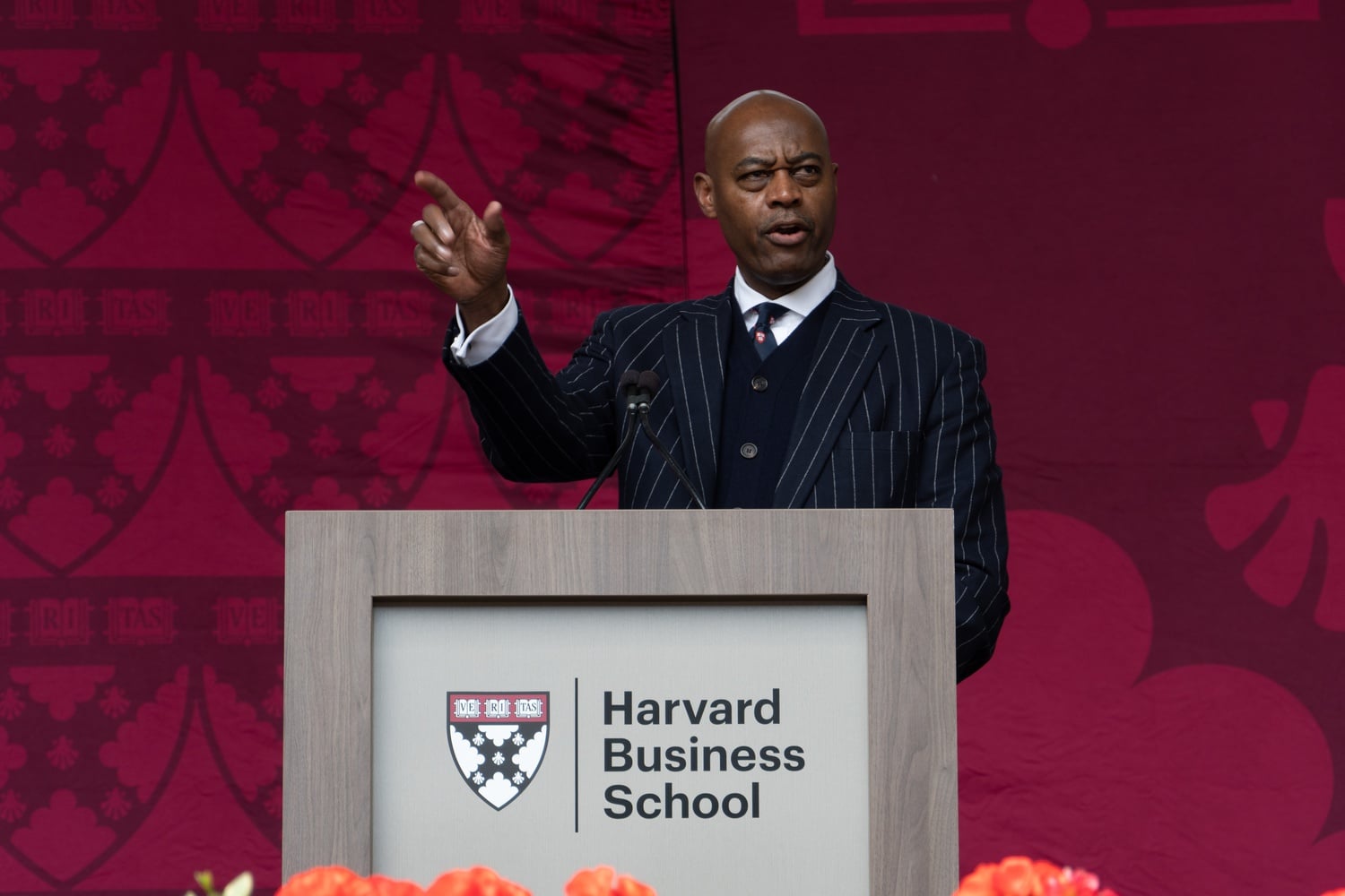 Businessman Raymond J. McGuire '79 spoke at Harvard Business School's class day ceremony on Wednesday.