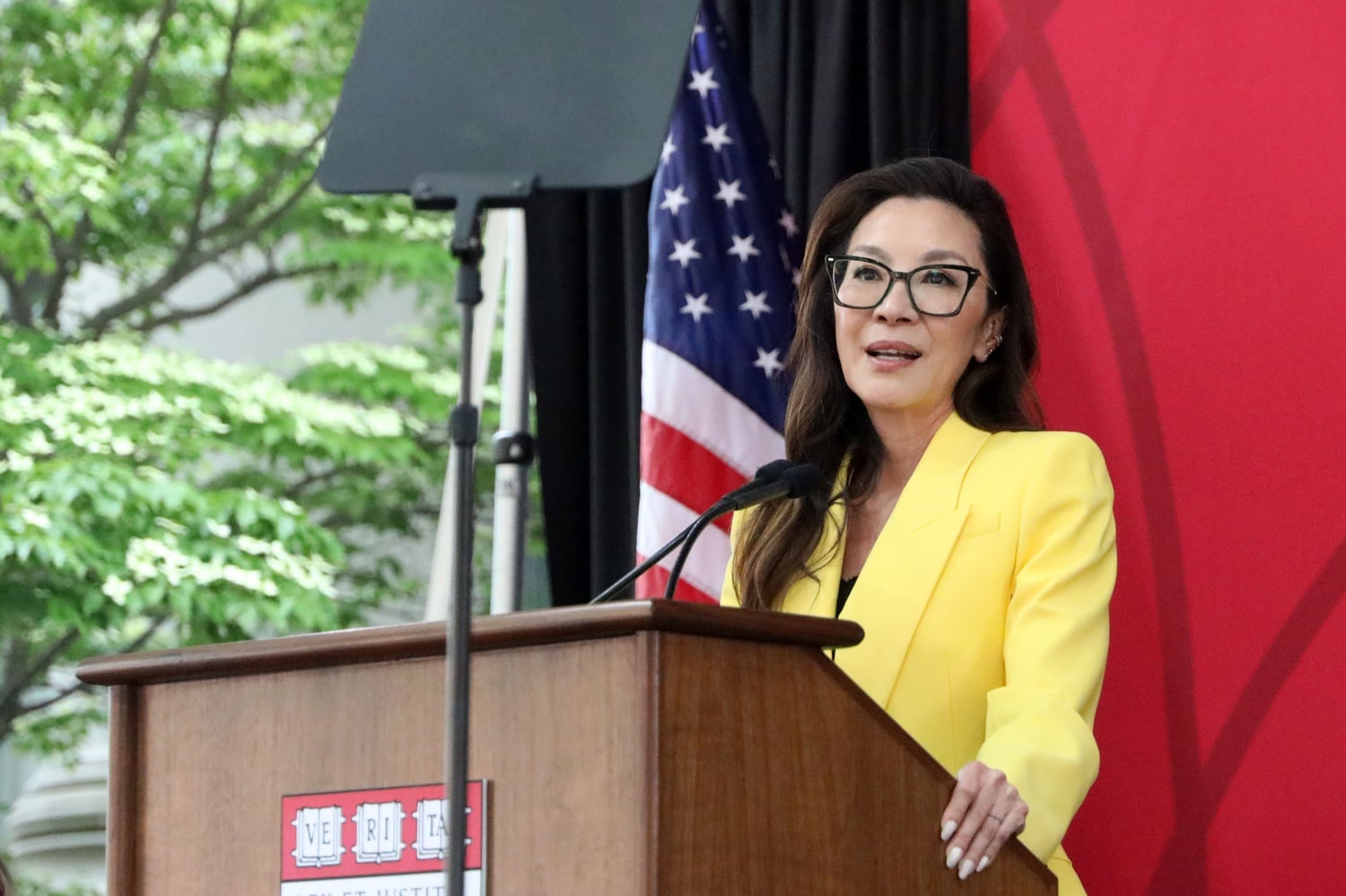Academy Award-winning actress Michelle Yeoh addresses graduating students at the Harvard Law School during their Class Day ceremony on Wednesday.
