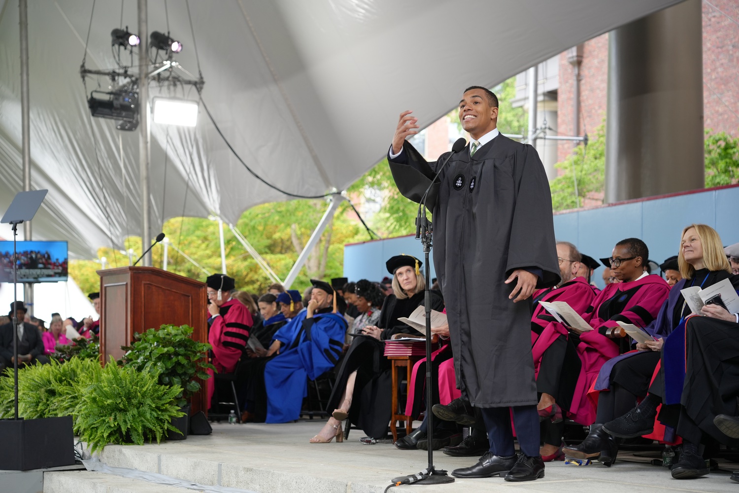 Josiah Ethan Meadows '23 delivered the Latin Salutatory during Harvard's Commencement exercises Thursday morning.