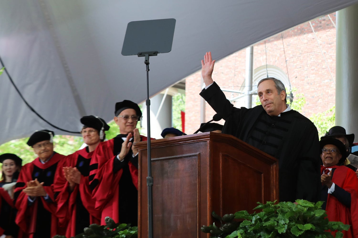 President Bacow addressed Harvard graduates for the last time in his presidency at the Thursday commencement ceremony.