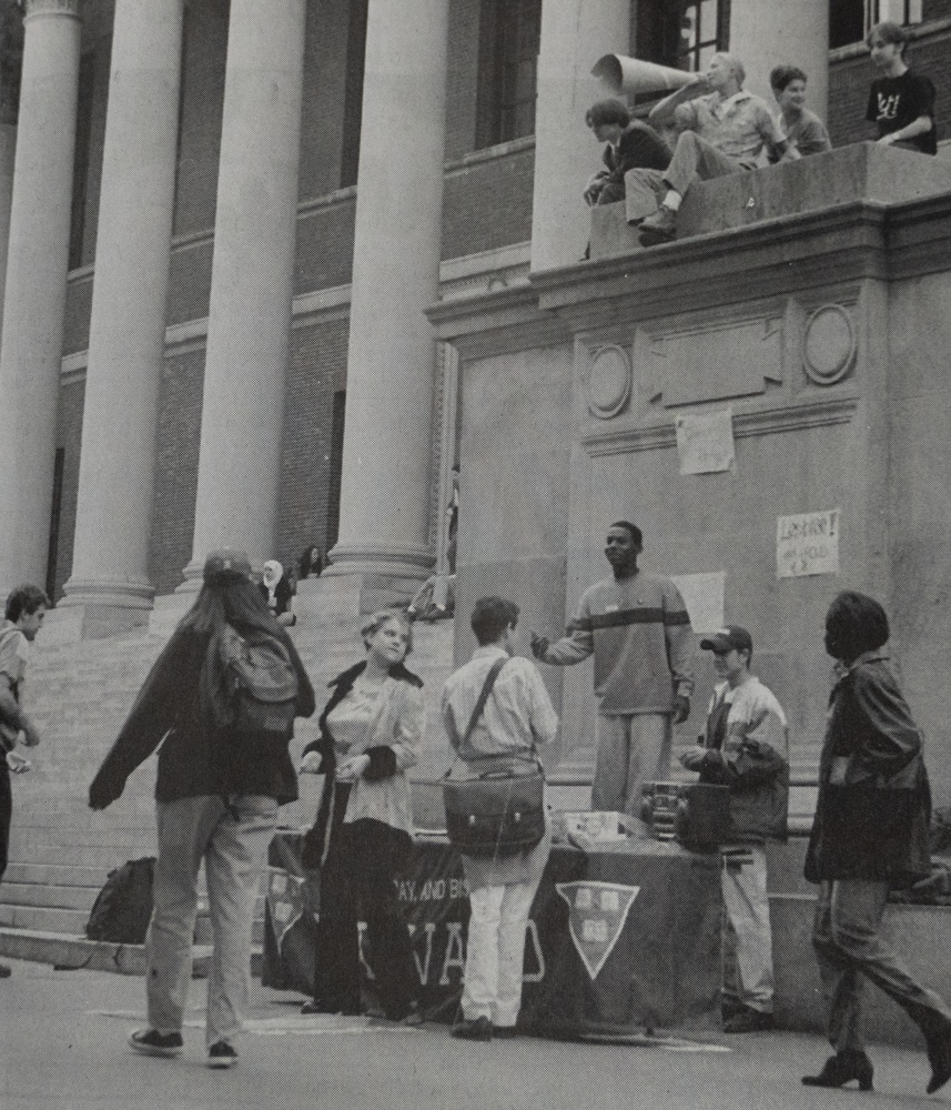 Students gather in the Yard in October 1997 for “Coming Out at Harvard Day.”