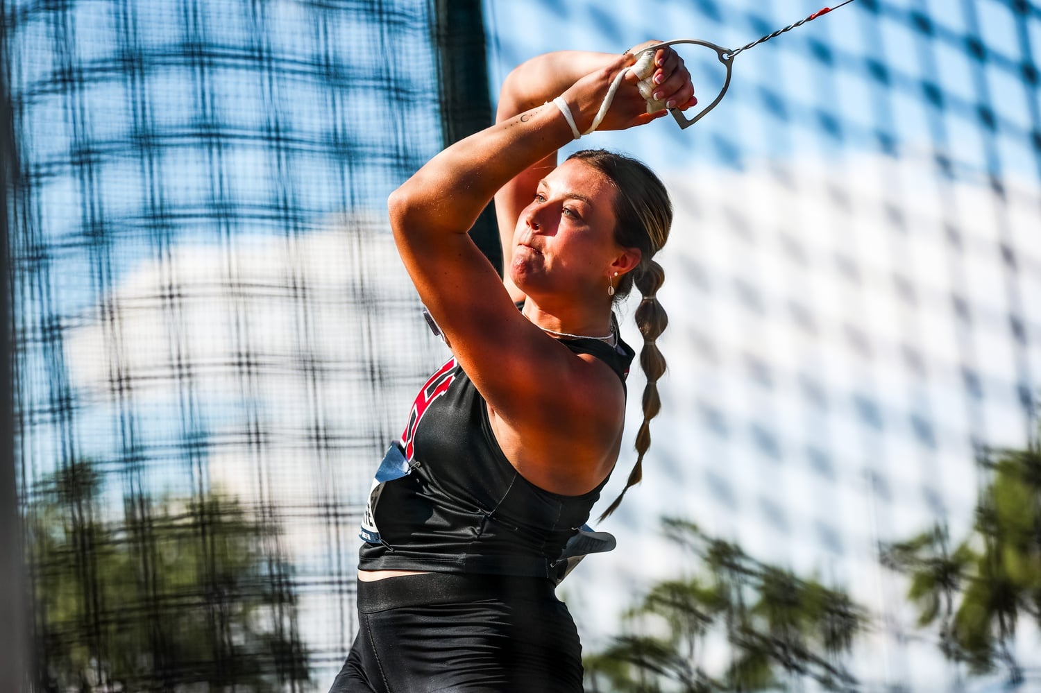 Senior Stephanie Ratcliffe of Melbourne, Australia competes at the 2023 NCAA tournament for outdoor track and field, where she was named champion in the hammer throw event.