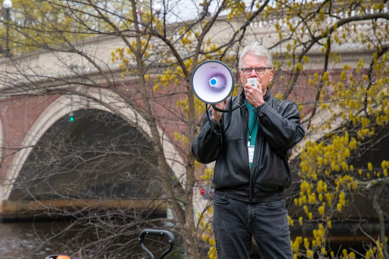 Former city councilor Dennis J. Carlone, pictured at an April 2022 rally, was elected to the Council at the same time as Mazen.