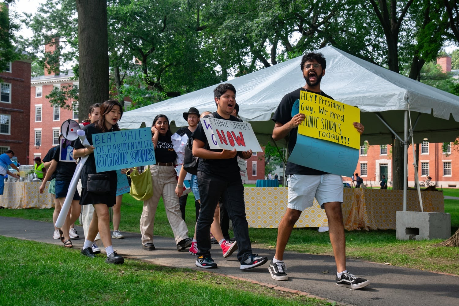 Students demonstrated in favor of ethnic studies at an ice cream social in Harvard Yard Tuesday.