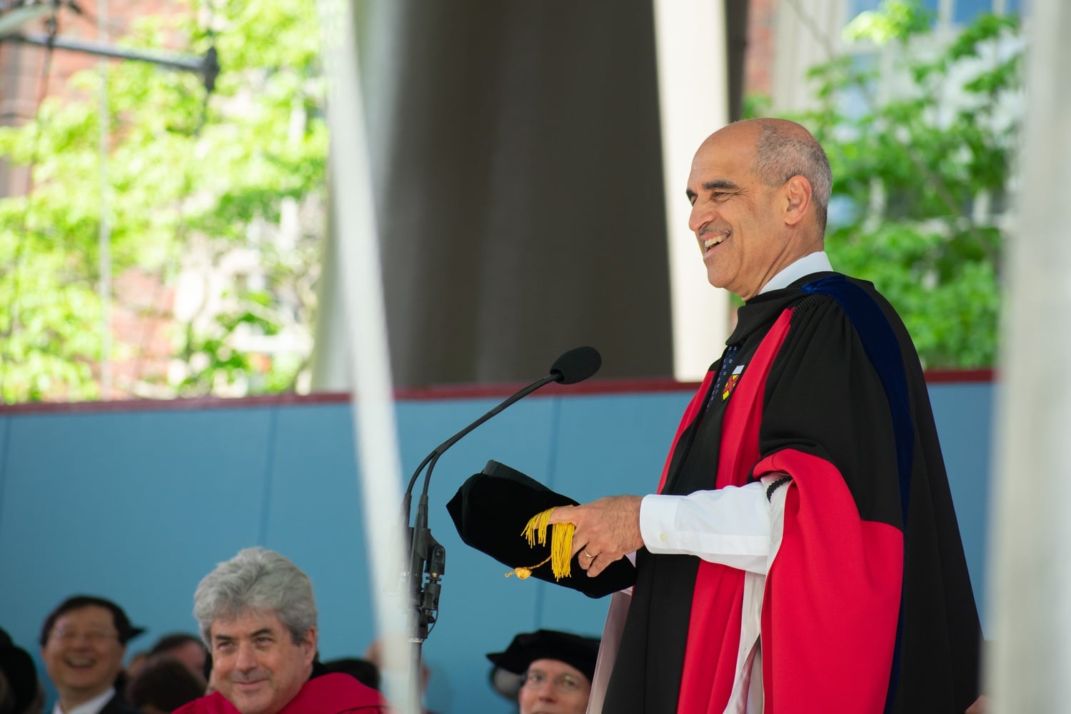 The work of Harvard Business School professor Francesca Gino, who was accused of committing data fraud in at least four papers, was investigated by three HBS professors, according to HBS Dean Srikant M. Datar, pictured above at the 2023 Commencement ceremony.