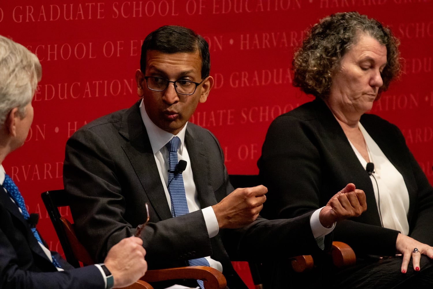 Harvard Economics professor Raj Chetty '00 discusses the role of privilege and wealth in admissions on a panel following a research talk at the Harvard Graduate School of Education.