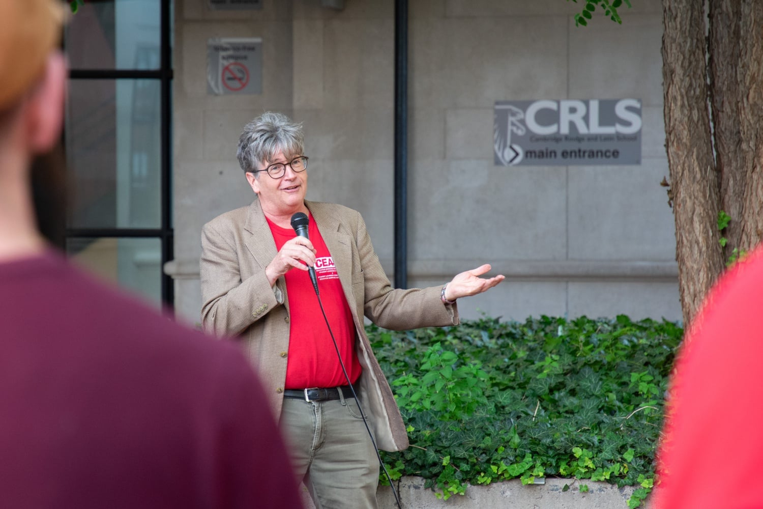 Cambridge Education Association President Dan Monahan speaks at a union members rally in September outside Cambridge Rindge and Latin School.