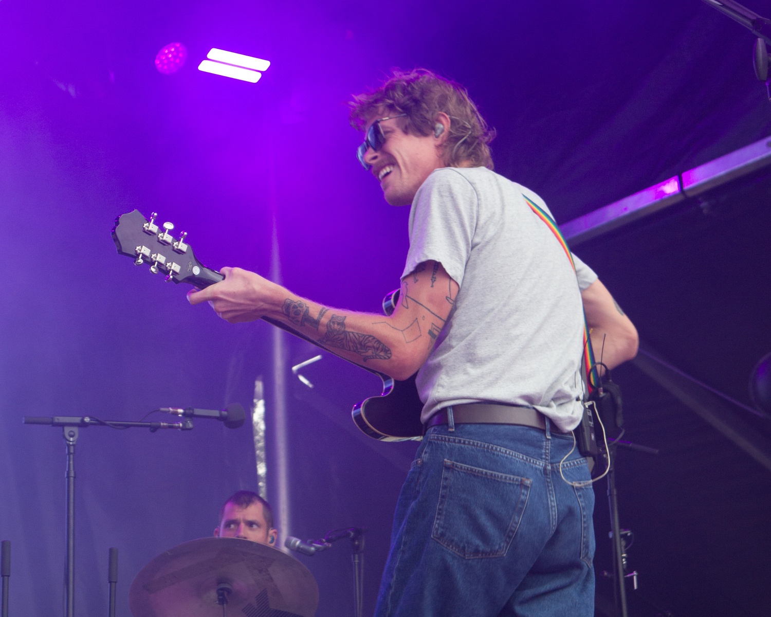 Caamp's Taylor Meier rocked out while the band performed on Aug 25 at the Vineyard Wind Stage on the first day of Beach Road Weekend.