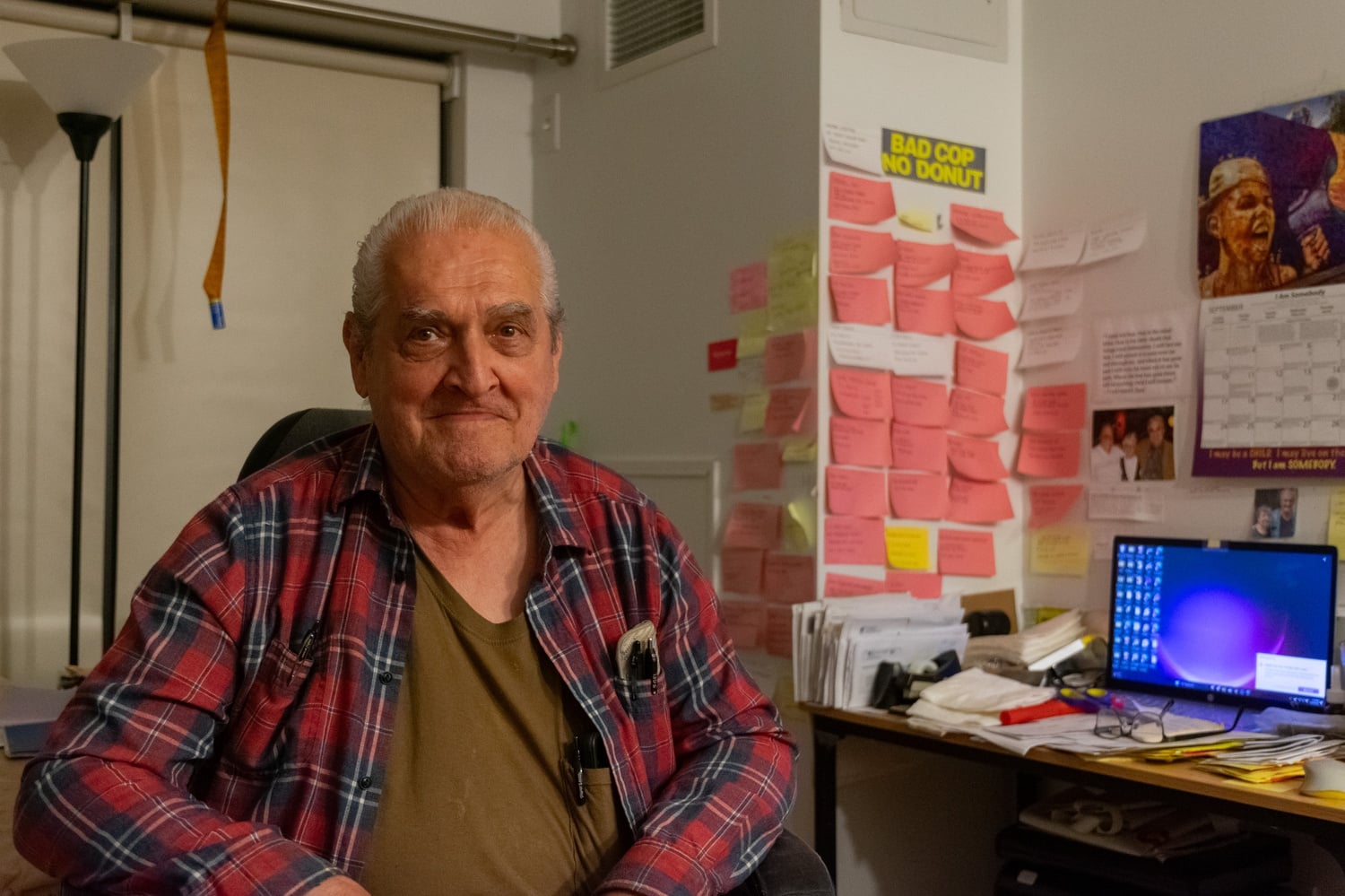 Bobby Dellelo poses for a photo in his Cambridge apartment. Dellelo, 81, was president of the NPRA during the 1973 guard strike.