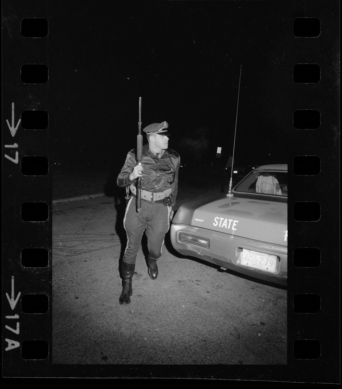 A State Trooper searches for escaped prisoners from Walpole on October 18, 1971.